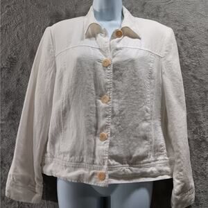 Talbots Petites Irish Linen Jacket White Women's Size 14 Long Sleeves